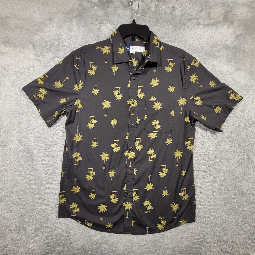 Old Navy Shirt Mens Medium Palm Tree Print Short Sleeve Button Up HawaiianCasual